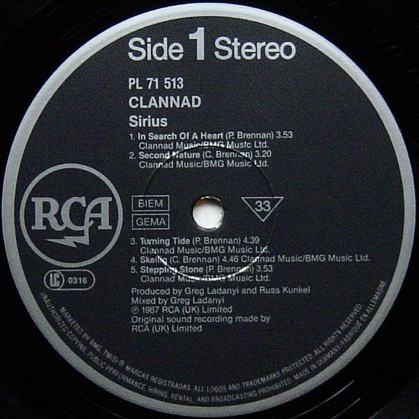 Clannad : Sirius (LP, Album, Gat)
