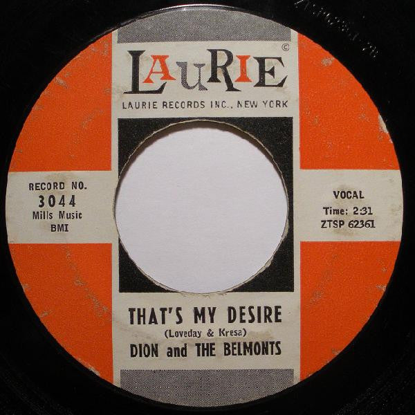 Dion & The Belmonts : Where Or When (7", Single, Mono, Styrene, Bri)