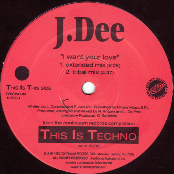 J.Dee : I Want Your Love (Remixes) (12")