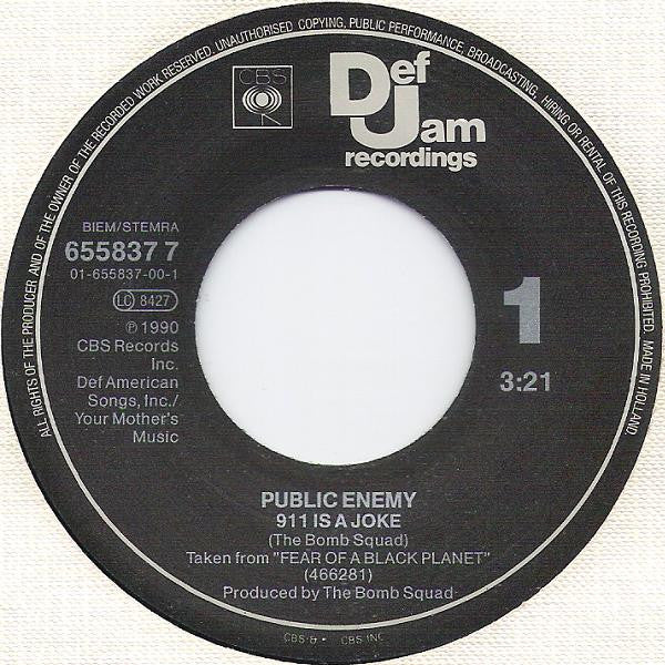 Public Enemy : 911 Is A Joke (7", Single)