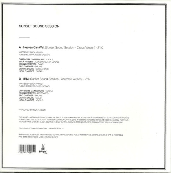 Charlotte Gainsbourg : Sunset Sound Session (7", RSD, Single, Ltd)