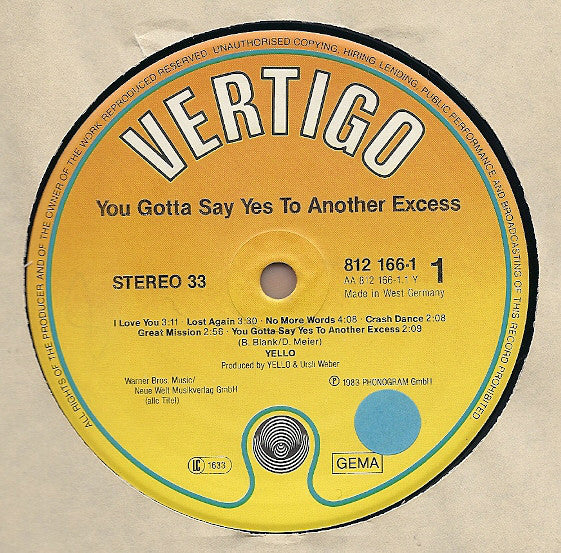 Yello : You Gotta Say Yes To Another Excess (LP, Album, Ora)