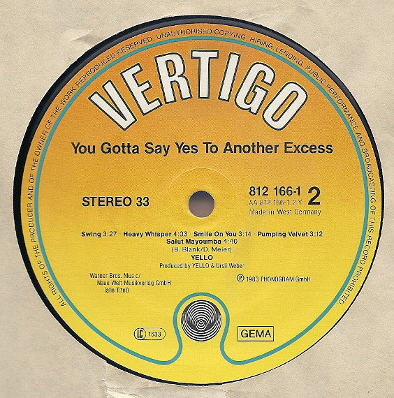 Yello : You Gotta Say Yes To Another Excess (LP, Album, Ora)