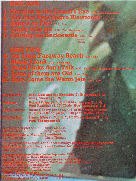 Brian Eno : Here Come The Warm Jets (LP, Album, RE)