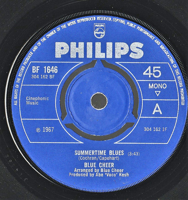 Blue Cheer : Summertime Blues (7", Single, Mono)