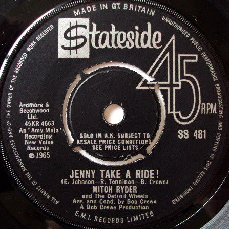 Mitch Ryder & The Detroit Wheels : Jenny Take A Ride! / Baby Jane (Mo-Mo Jane) (7")