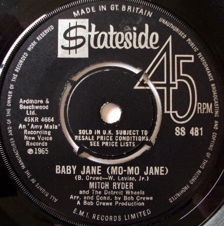Mitch Ryder & The Detroit Wheels : Jenny Take A Ride! / Baby Jane (Mo-Mo Jane) (7")