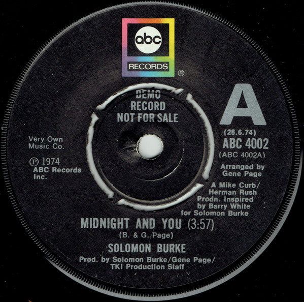 Solomon Burke : Midnight And You (7", Promo)