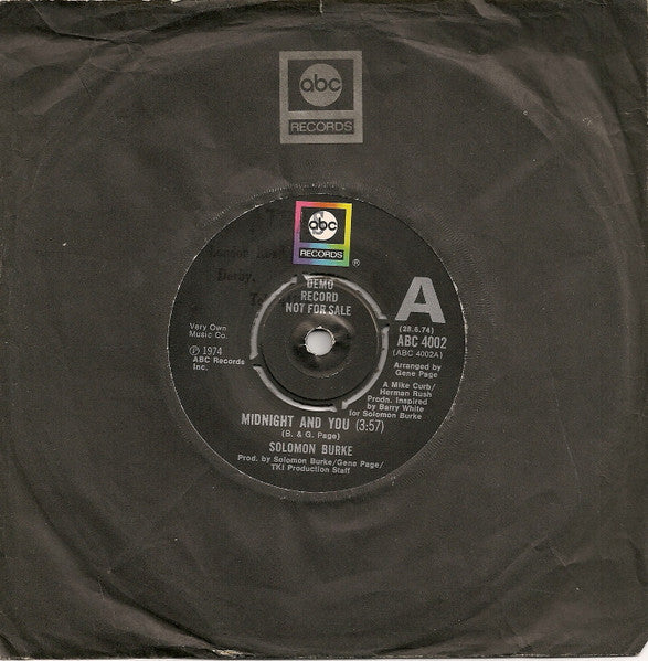 Solomon Burke : Midnight And You (7", Promo)