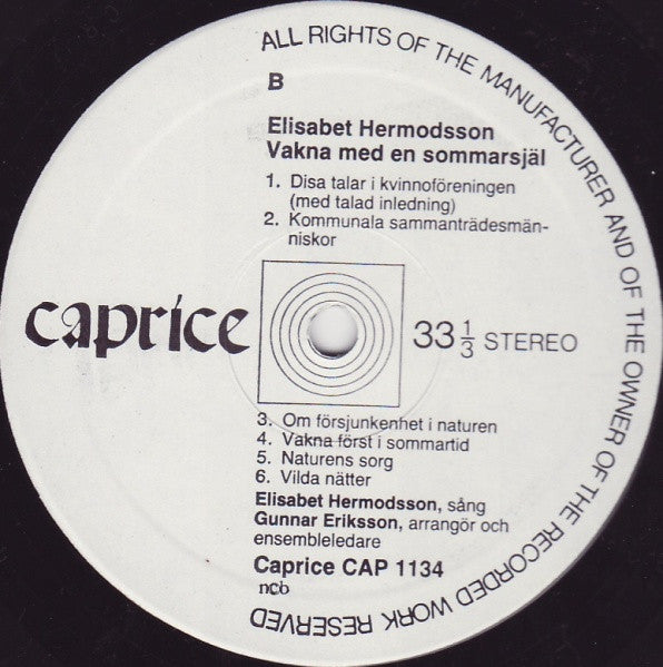 Elisabet Hermodsson : Vakna Med En Sommarsjäl (Disa Nilsons Visor II) (LP, Album)