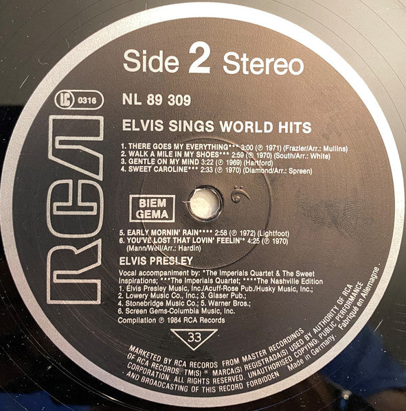 Elvis Presley : Elvis Sings World Hits (LP, Comp)