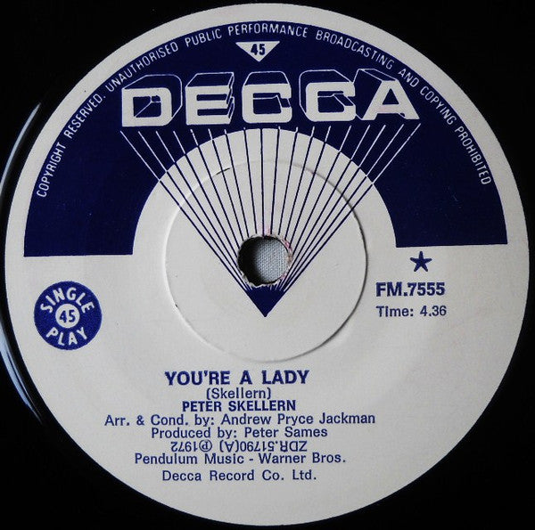 Peter Skellern : You're A Lady (7", Single)