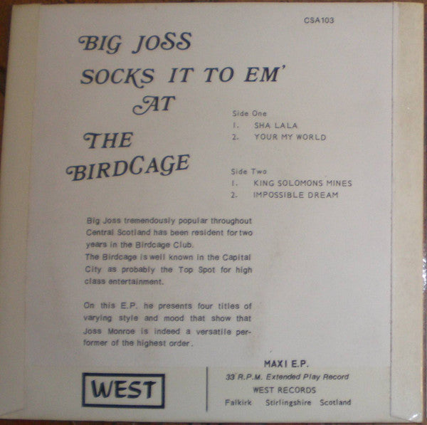 Joss Monroe and The Mark Eton Sound : Big Joss Socks it to em' at The Birdcage (7", EP)