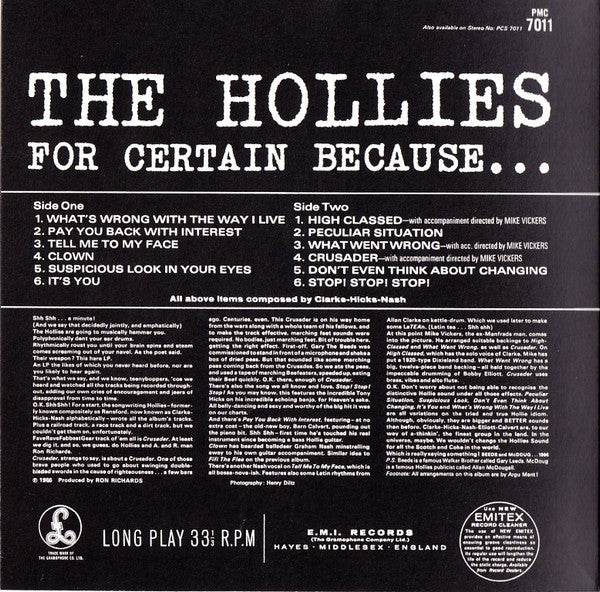 The Hollies : For Certain Because... (LP, Album, Mono)