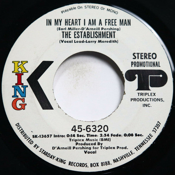 The Establishment (3) : In My Heart I Am A Free Man  (7", Single, Mono, Promo)
