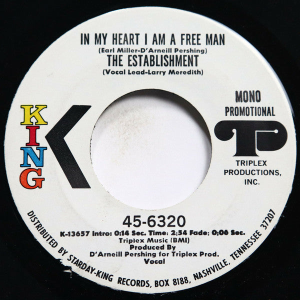 The Establishment (3) : In My Heart I Am A Free Man  (7", Single, Mono, Promo)