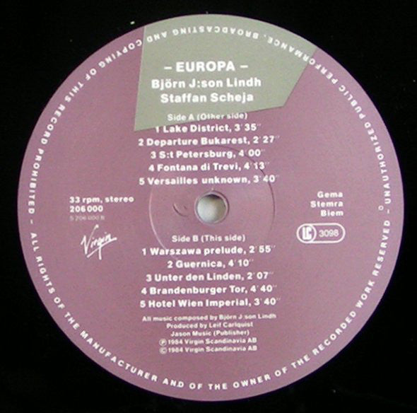 Björn J:Son Lindh, Staffan Scheja : Europa (LP, Album)