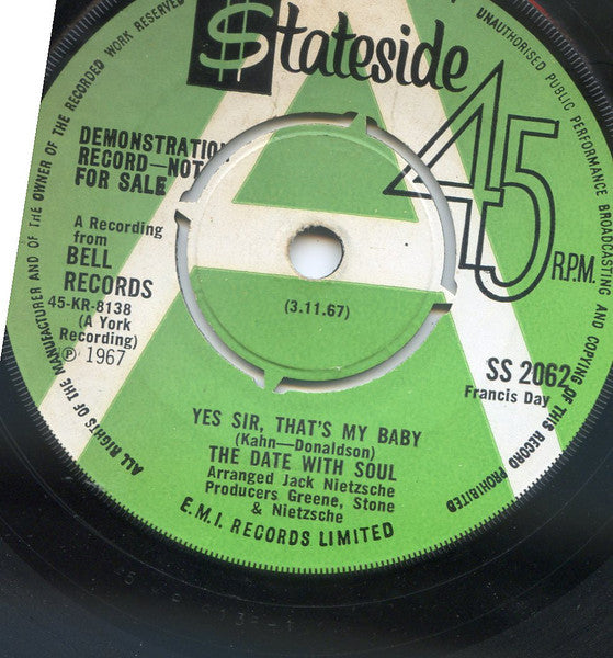 Priscilla Paris / The Date With Soul : He Noticed Me / Yes Sir, That's My Baby (7", Single, Promo)