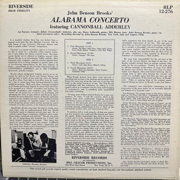 John Benson Brooks Featuring Cannonball Adderley, Art Farmer : Alabama Concerto (LP, Mono)