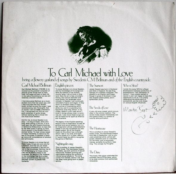 Martin Best Consort : To Carl Michael With Love (Being A Flowery Garland Of Songs By Sweden's C.M. Bellman And Of The English Countryside) (LP, Album)