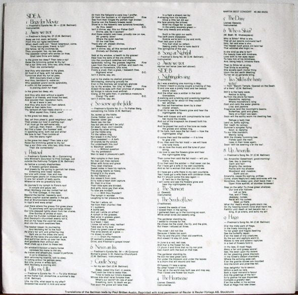 Martin Best Consort : To Carl Michael With Love (Being A Flowery Garland Of Songs By Sweden's C.M. Bellman And Of The English Countryside) (LP, Album)