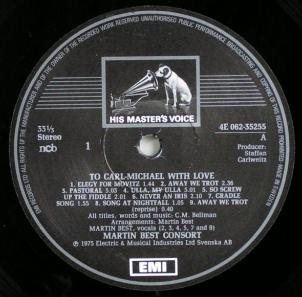 Martin Best Consort : To Carl Michael With Love (Being A Flowery Garland Of Songs By Sweden's C.M. Bellman And Of The English Countryside) (LP, Album)