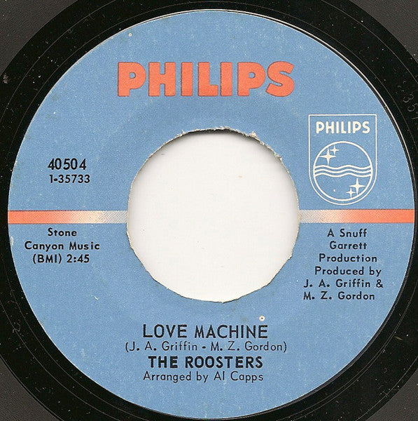 The Roosters (2) : Love Machine / I'm Suspectin' (7", Single, Styrene)