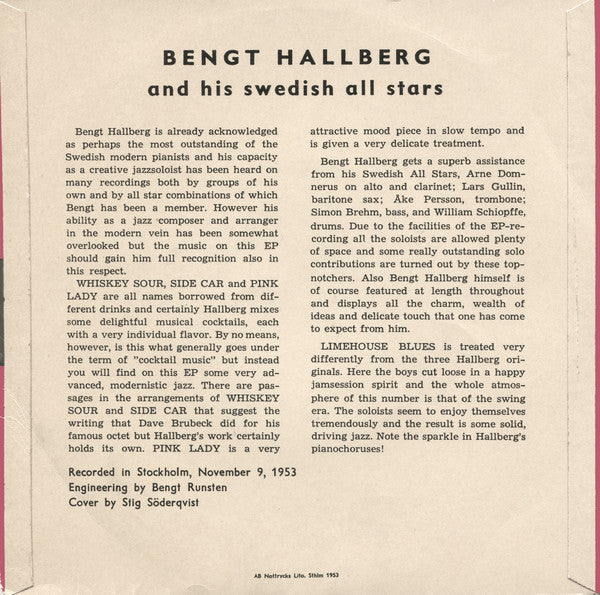 Bengt Hallberg And His Swedish All Stars : Vol. 2 (7", EP)