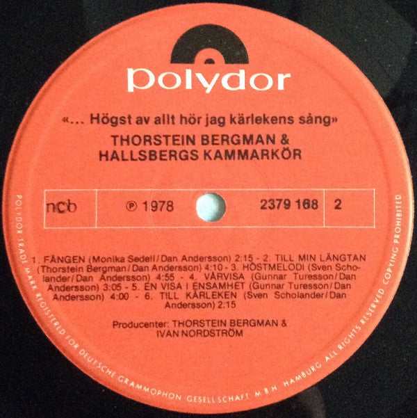 Thorstein Bergman & Hallsbergs Kammarkör : Högst Av Allt Hör Jag Kärlekens Sång (LP, Album)