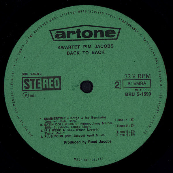 Louis Van Dyke Trio And Kwartet Pim Jacobs : Back To Back (LP)