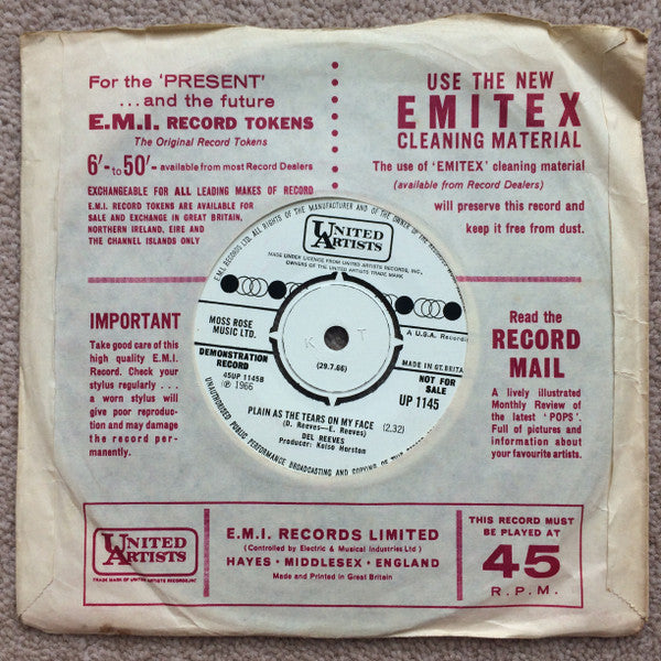 Del Reeves : Gettin' Any Feed For Your Chickens / Plain As The Tears On My Face (7", Single, Promo)