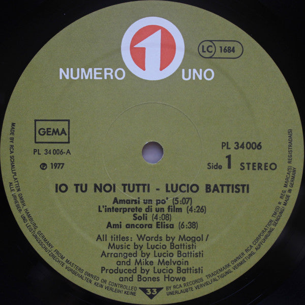 Lucio Battisti : Io Tu Noi Tutti (LP, Album)