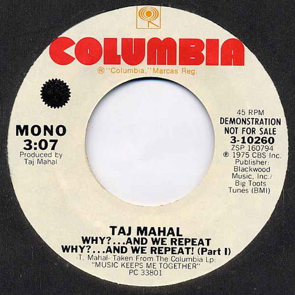 Taj Mahal : Why? ...And We Repeat Why? ...And We Repeat! (7", Promo)