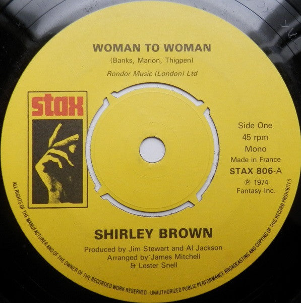 Shirley Brown : Woman To Woman / Yes Sir Brother (7", Single, Mono, RE)