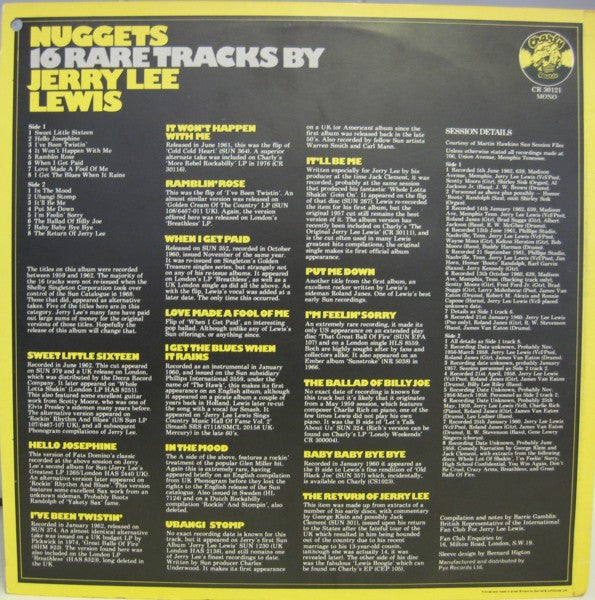 Jerry Lee Lewis : Nuggets: 16 Rare Tracks By Jerry Lee Lewis (LP, Comp, Mono, RE)
