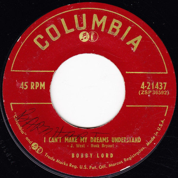 Bobby Lord : Hawk-Eye / I Can't Make My Dreams Understand (7")