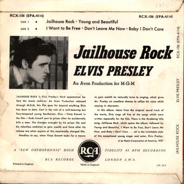 Elvis Presley : Jailhouse Rock (7", Album, EP, Tri)