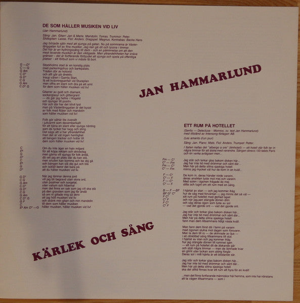 Jan Hammarlund : Kärlek Och Sång (LP, Album)