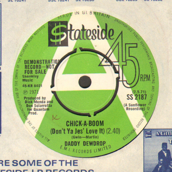 Daddy Dewdrop : Chick-A-Boom (Don't Ya Jes' Love It) (7", Promo)