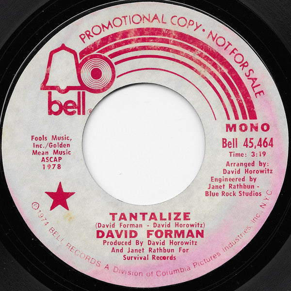 David Forman : Tantalize (7", Mono, Promo)