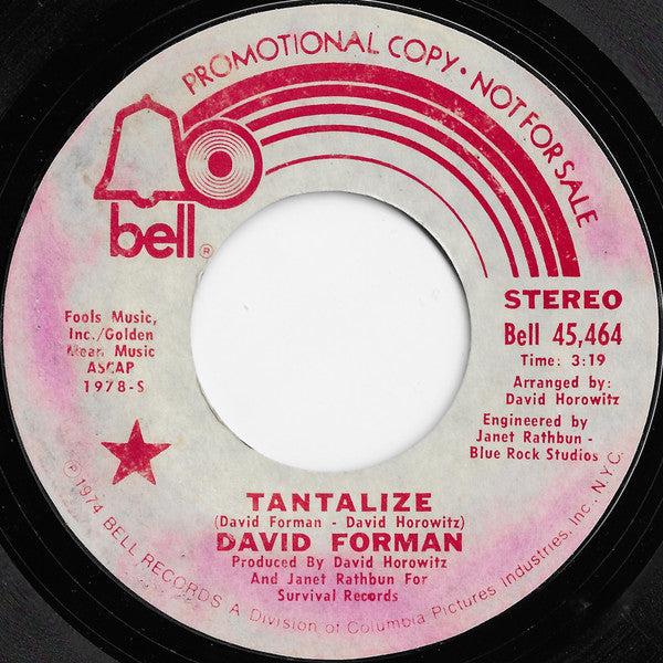 David Forman : Tantalize (7", Mono, Promo)