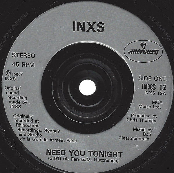 INXS : Need You Tonight (7", Single, Sil)