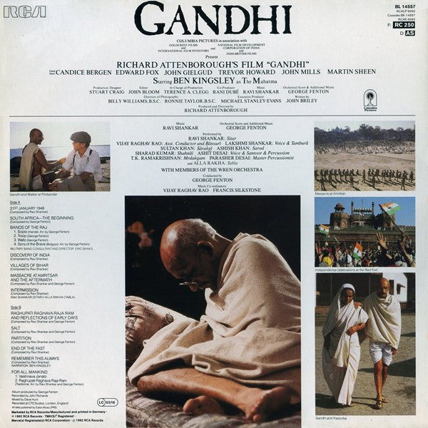 Ravi Shankar, George Fenton : Gandhi / Music From The Original Motion Picture Soundtrack (LP, Album, Gat)