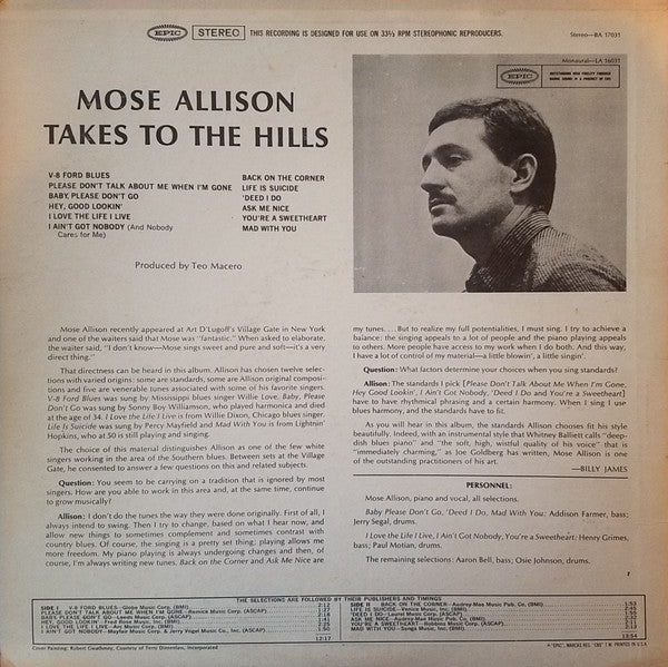 Mose Allison : Takes To The Hills (LP, Album)