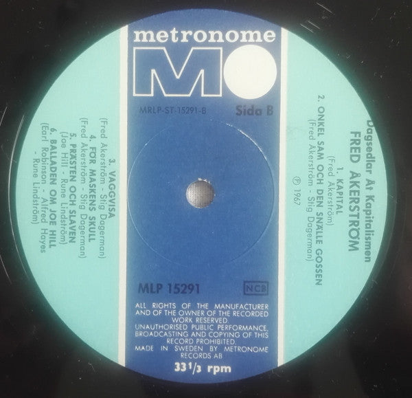 Fred Åkerström : Dagsedlar Åt Kapitalismen (LP, Album)