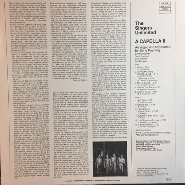 The Singers Unlimited : A Capella II (LP, Album, RE)