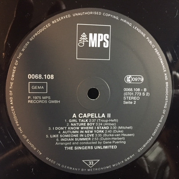 The Singers Unlimited : A Capella II (LP, Album, RE)