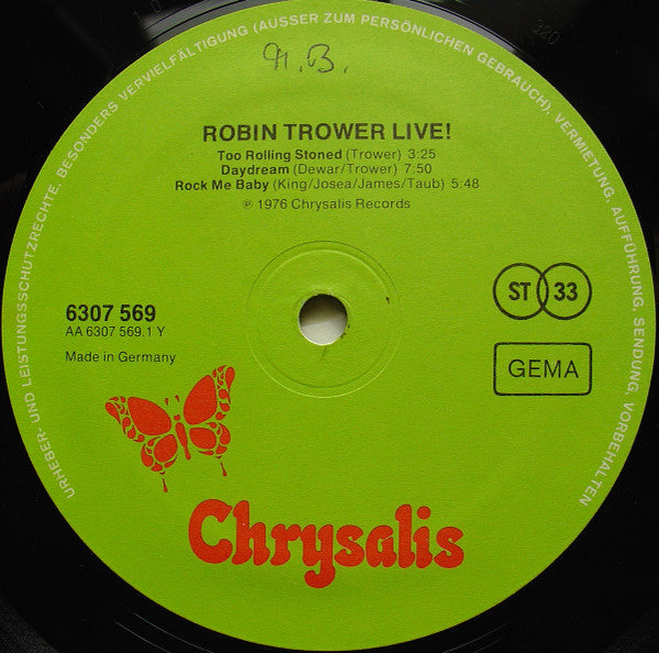 Robin Trower : Robin Trower Live! (LP, Album)