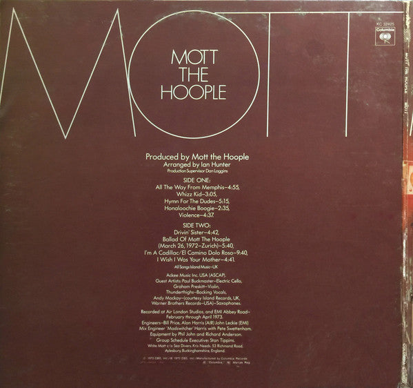 Mott The Hoople : Mott (LP, Album, Gat)