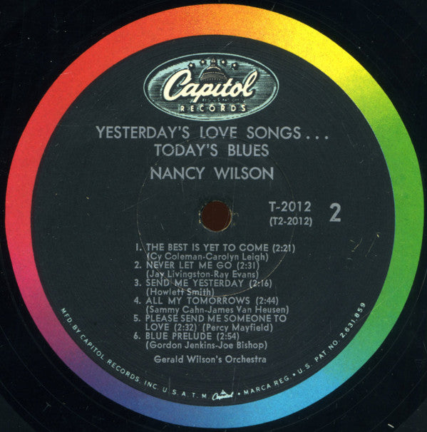 Nancy Wilson / Gerald Wilson Orchestra : Yesterday's Love Songs • Today's Blues (LP, Album, Mono)
